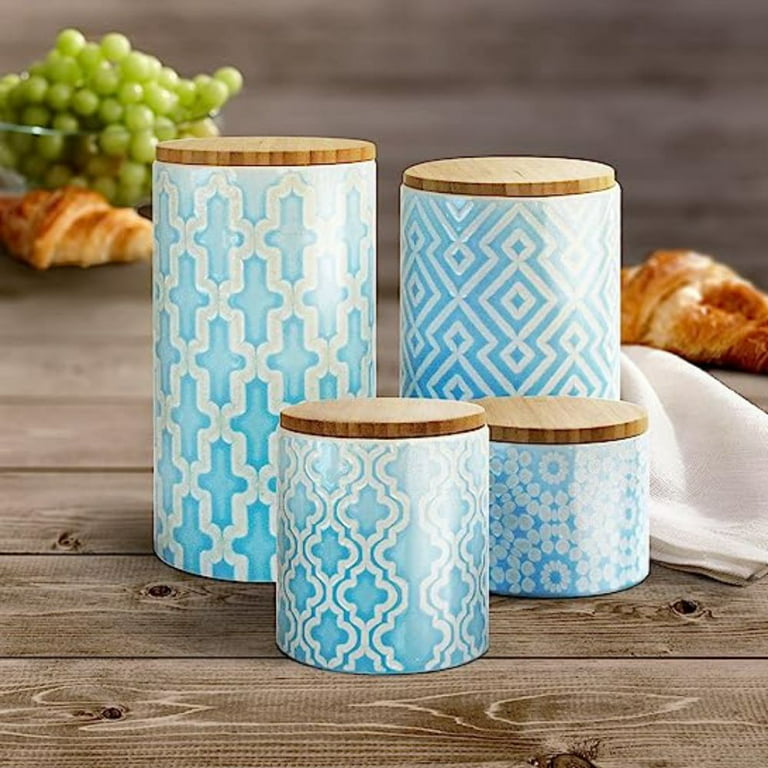 2pc Porcelain Kitchen Canister Set with Bamboo Lids ? Sky Blue