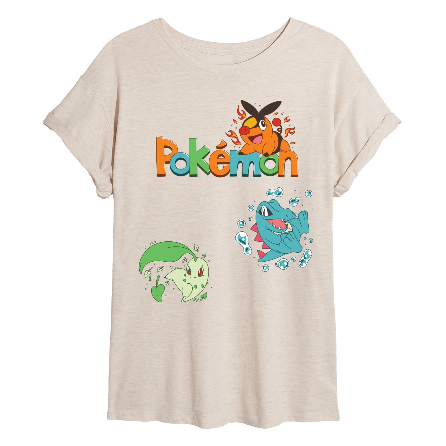 Pokémon - Chicorita, Tepig, Totodile - Womens Oversized Graphic T