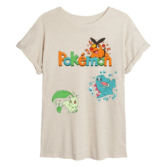 Pokémon - Chicorita, Tepig, Totodile  - Womens Oversized Graphic T-Shirt