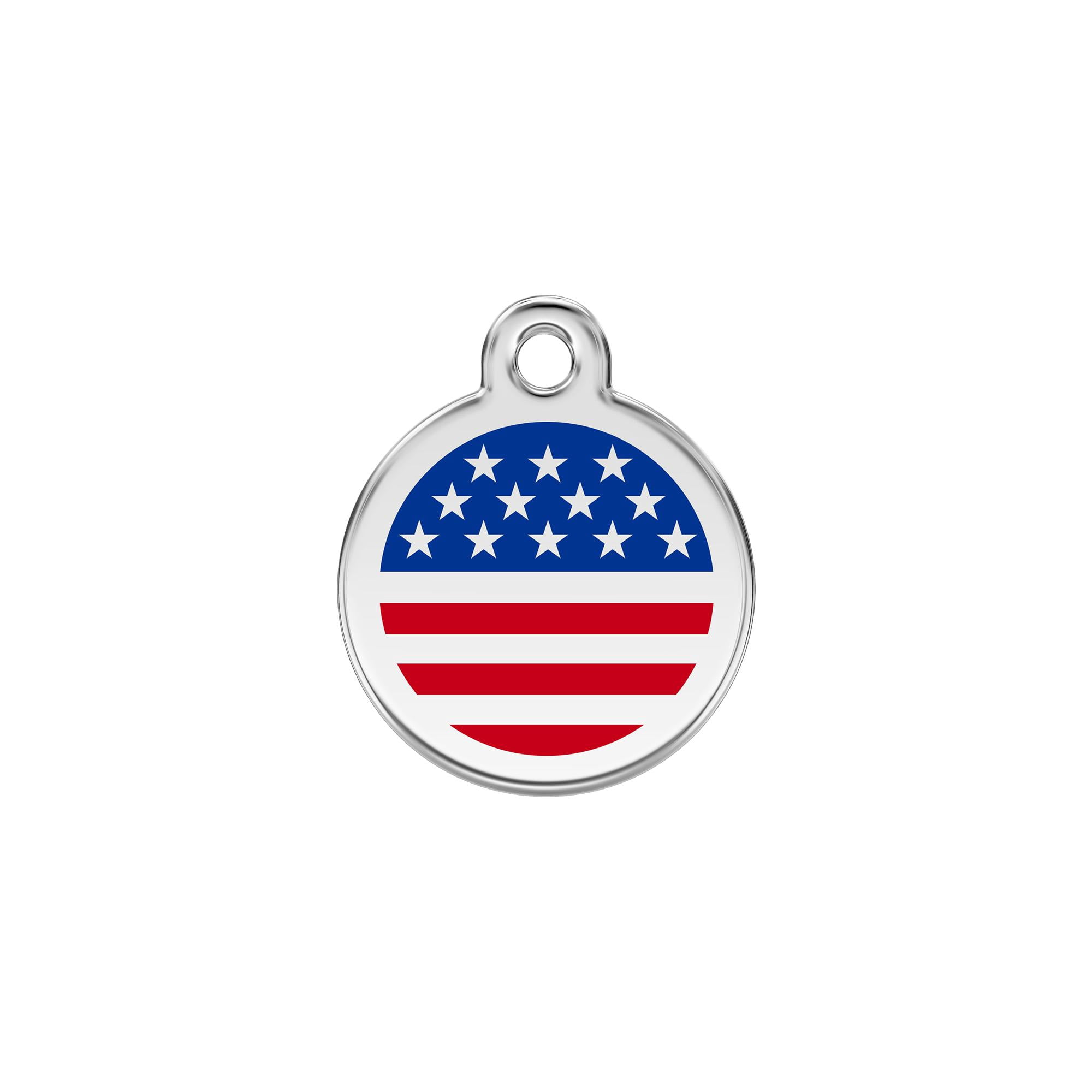Red Dingo Stainless Steel Enamel Stars & Stripes US Flag Personalized Engraved Pet ID Tag, Small