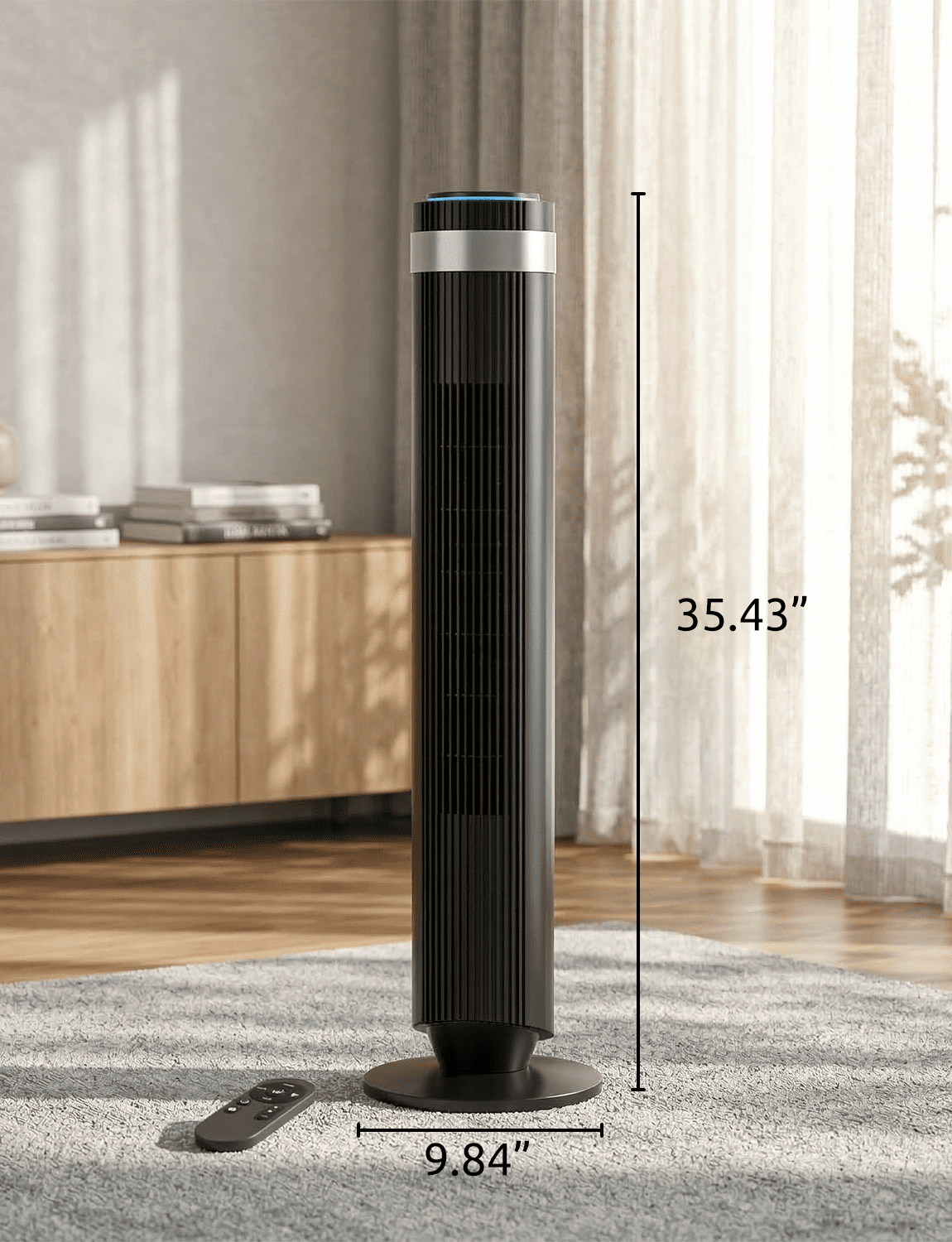 35" Bladeless Tower Fan - Ultra-Quiet 28dB for Bedroom Sleep 25 ft/s High Velocity Cooling w/ Remote 64° Wide Oscillation, 12H Timer, 5 Speeds, 4 Modes LED Display Standing Floor Fan - Black