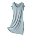 thumbnail image 3 of Wdfiry Women V Neck Pajama Dress Solid Color Sleeveless Tank Nightgowns Soft Modal Sleepshirt Casual Homewear Nightdress With Chest Cushion, 3 of 5