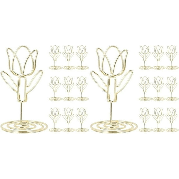 20 Pcs Tulip Table Number Holders Metal Place Card Holder Wedding Table Number Stands (Gold)