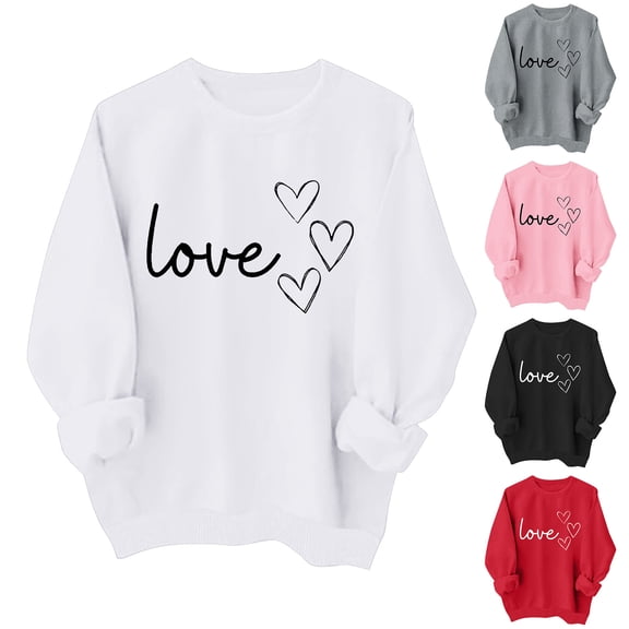 YAYUBA Valentines Sweatshirts for Women Love Heart Graphic Pullover Crewneck Long Sleeve Tops Valentine's Day Sweatshirt