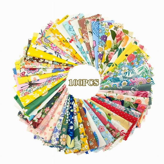 iMZoon 100Pcs 5" x 5" Quilting Cotton Fabric Squares with Wavy Edges Charm Packs for Quilting 5 Inch, Fabric Scraps Floral Squares