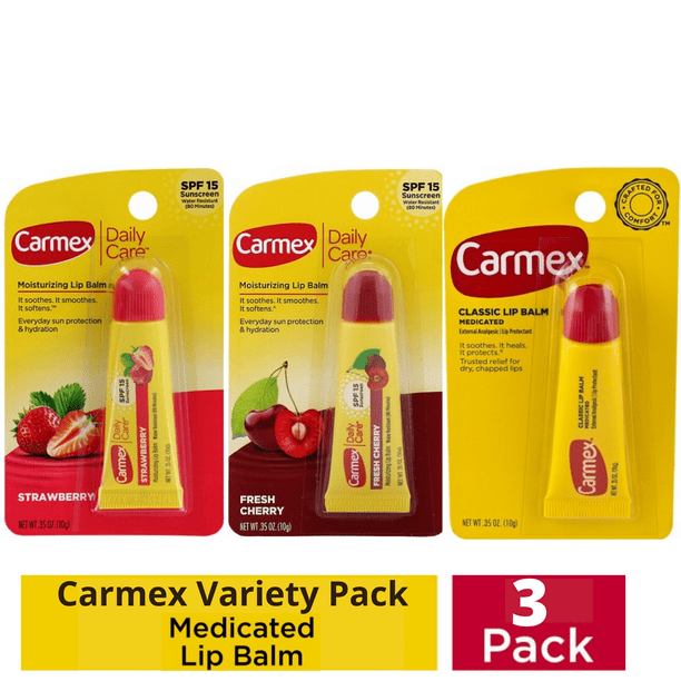 Carmex Medicated Lip Balm Tubes,Fresh Cherry,Strawberry,Classic Lip