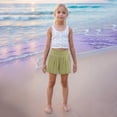 thumbnail image 4 of Fesfesfes Linen Blend High Waist Shorts for Kids Girls 4-14 Years Smocked Casual Summer Shorts Loose Wide Leg Comfortable Playwear(Mint Green,12 Years), 4 of 6