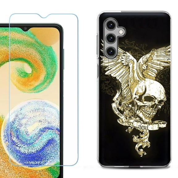 OneToughShield ® Compatible with Samsung Galaxy A15 5G, Shockproof Phone Case, with Tempered Glass Screen Protector - Wing Skull