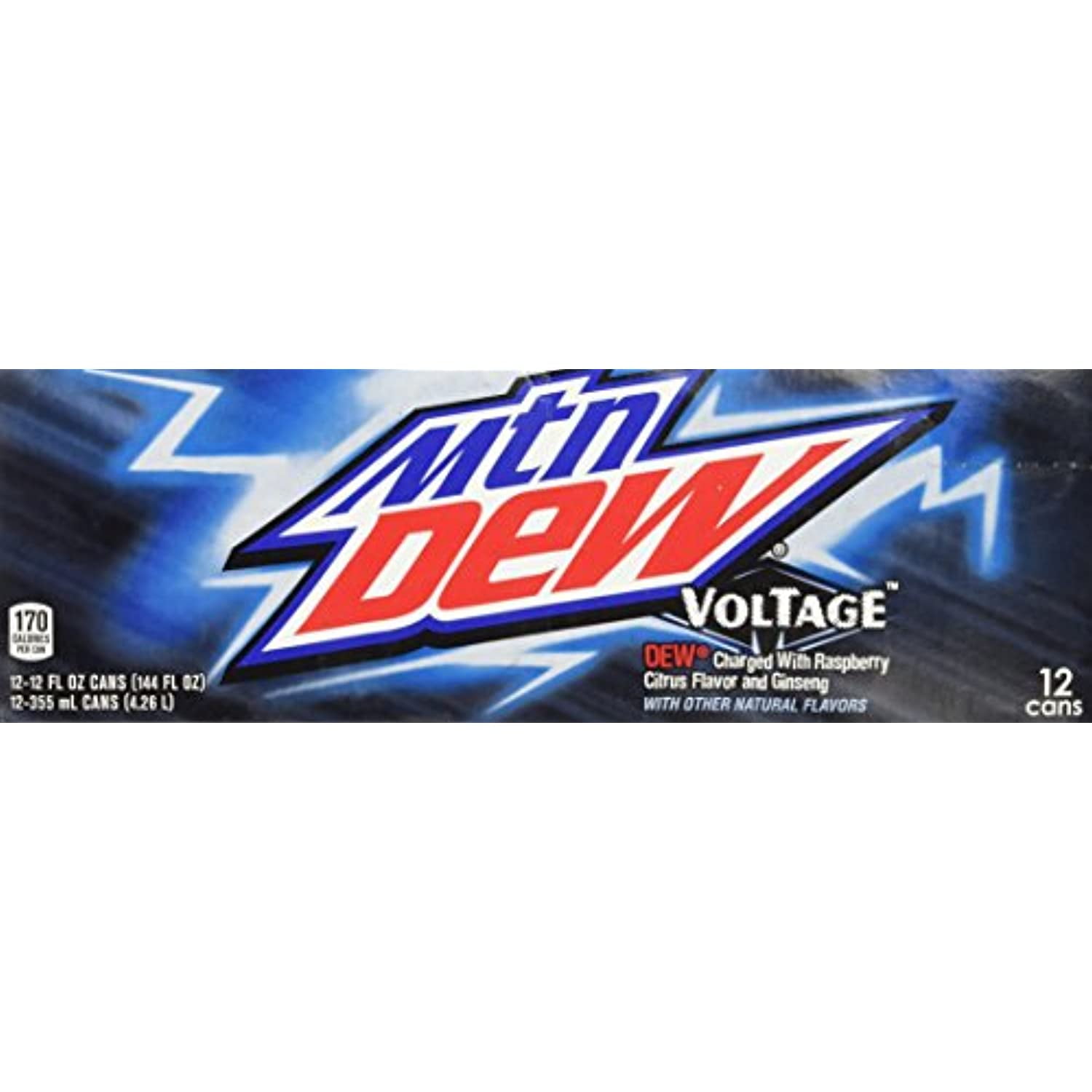 Mountain Dew Voltage Raspberry Ginseng Citrus Soda, 12 Ounce (12 Cans)