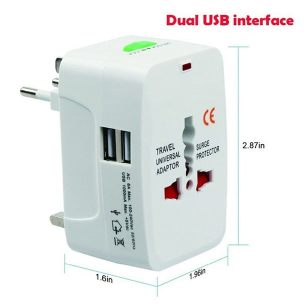 Adaptateur de voyage universel avec 2 prises et 2 ports USB et câble micro  USB