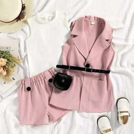

Leutsin Baby Girls Fall Winter Long Sleeve Turndown Collar Set And Trousers With Belt Bag Baby Fashion Suit