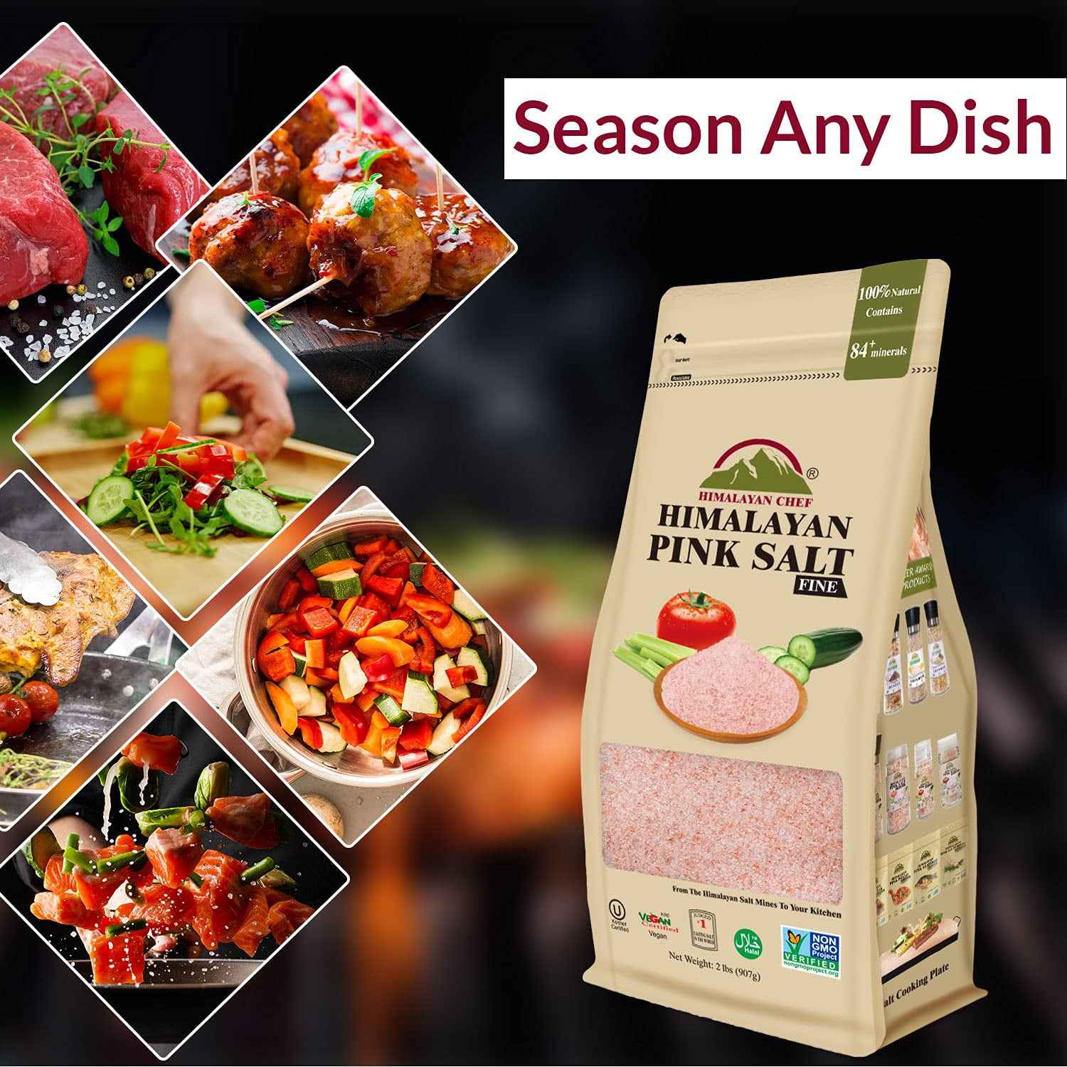SALT 84 Pink Salt, Fine Grain, Natural and Pure Salty Flavor, 1 lbs Pack of 12 (Net Weight 12 lbs)