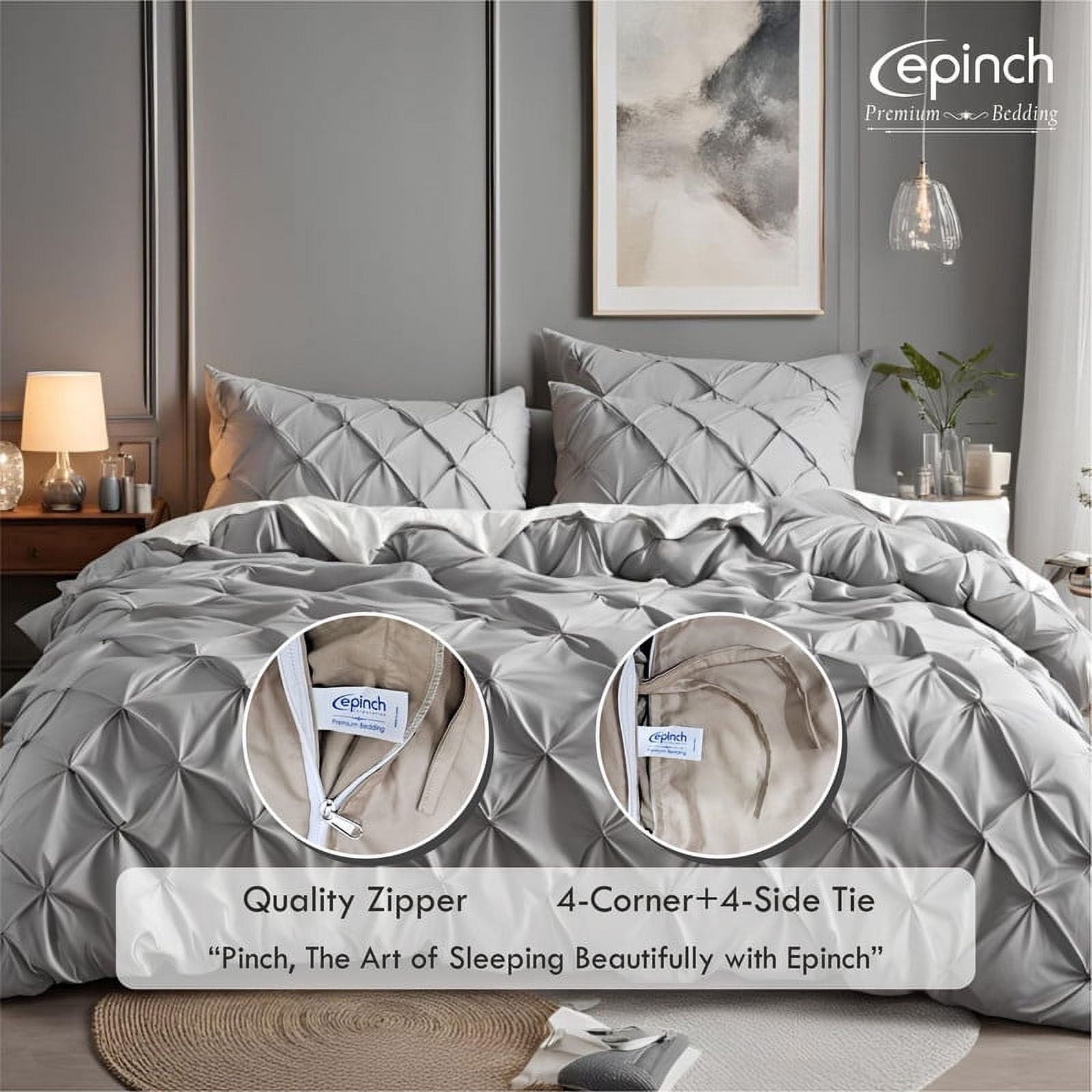 Pinch Pleated Duvet Cover Set 1200TC 100% Cotton Luxurious Home 3-Piece 1-Pinch Duvet Cover 2-Pinch Pillowcase Zipper Tie Closure Pack of 1