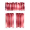thumbnail image 2 of 3pcs Cafe Curtain Set, One Top Valance and Two Lower Panels, Light Filtering Thermal Window Covering for Kitchen Bathroom Basement Laundry Room and Small Windows, B-Red, 2 of 9