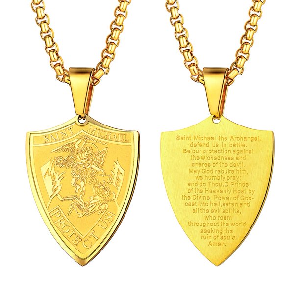 PROSTEEL 18K Gold The Archangel St Michael Necklace Shield Protection