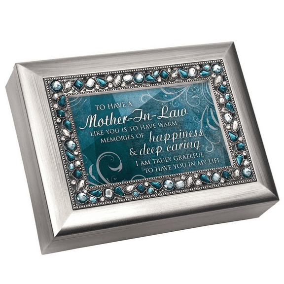 Mother-in-Law Memories of Happiness Silvertone Jewelry Music Box Plays Wind Beneath My Wings