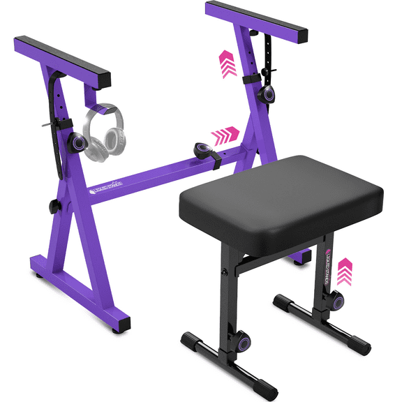 Liquid Stands Portable Heavy Duty Digital Piano Keyboard Stand & Bench Set - Adjustable Keyboard Music Stand & Seat for 54-88 Key Electric Pianos