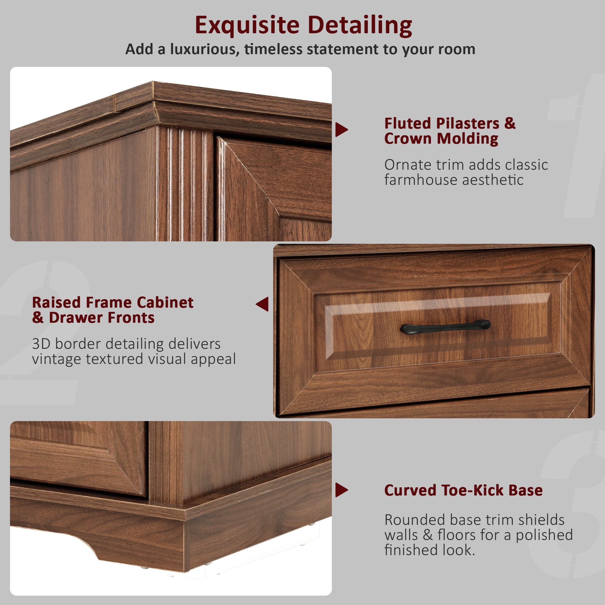 GARITIN 72 Inch Kitchen Pantry Cabinet with 3 Pull Out Trays, Farmhouse Embossed Wood Grain Storage Cabinet with 5 Door Racks, Freestanding Cupboard for Kitchen Dining Room, Walnut Brown
