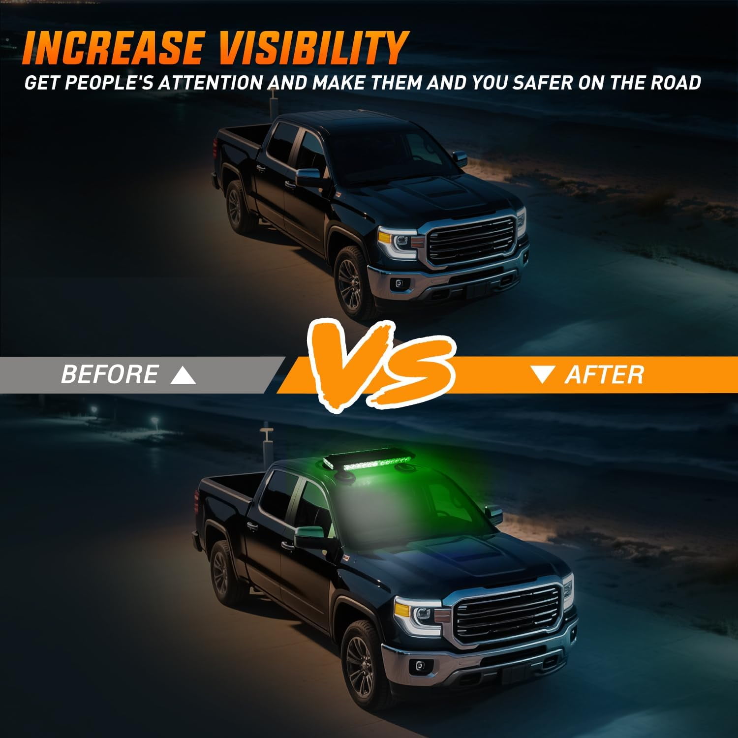 Nilight 14.5" 30LED Strobe Light Bar Double Side Rooftop Emergency Flashing Lights Green White Safety Warning Hazard Light Bars with Magnetic Base for Trucks Pickup