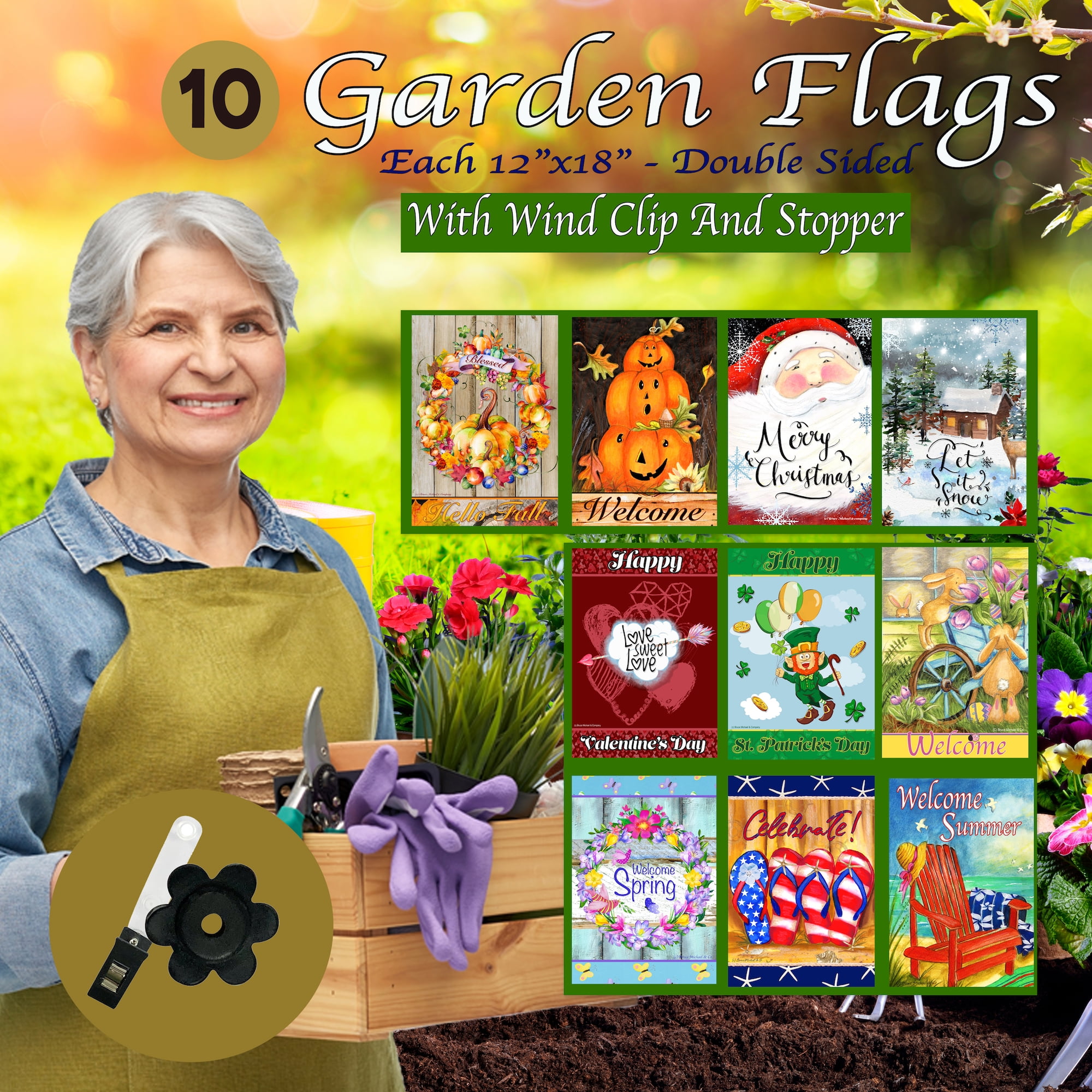 Garden Flag Set of 10-12x18 Inch Double Sided Yard Flags 