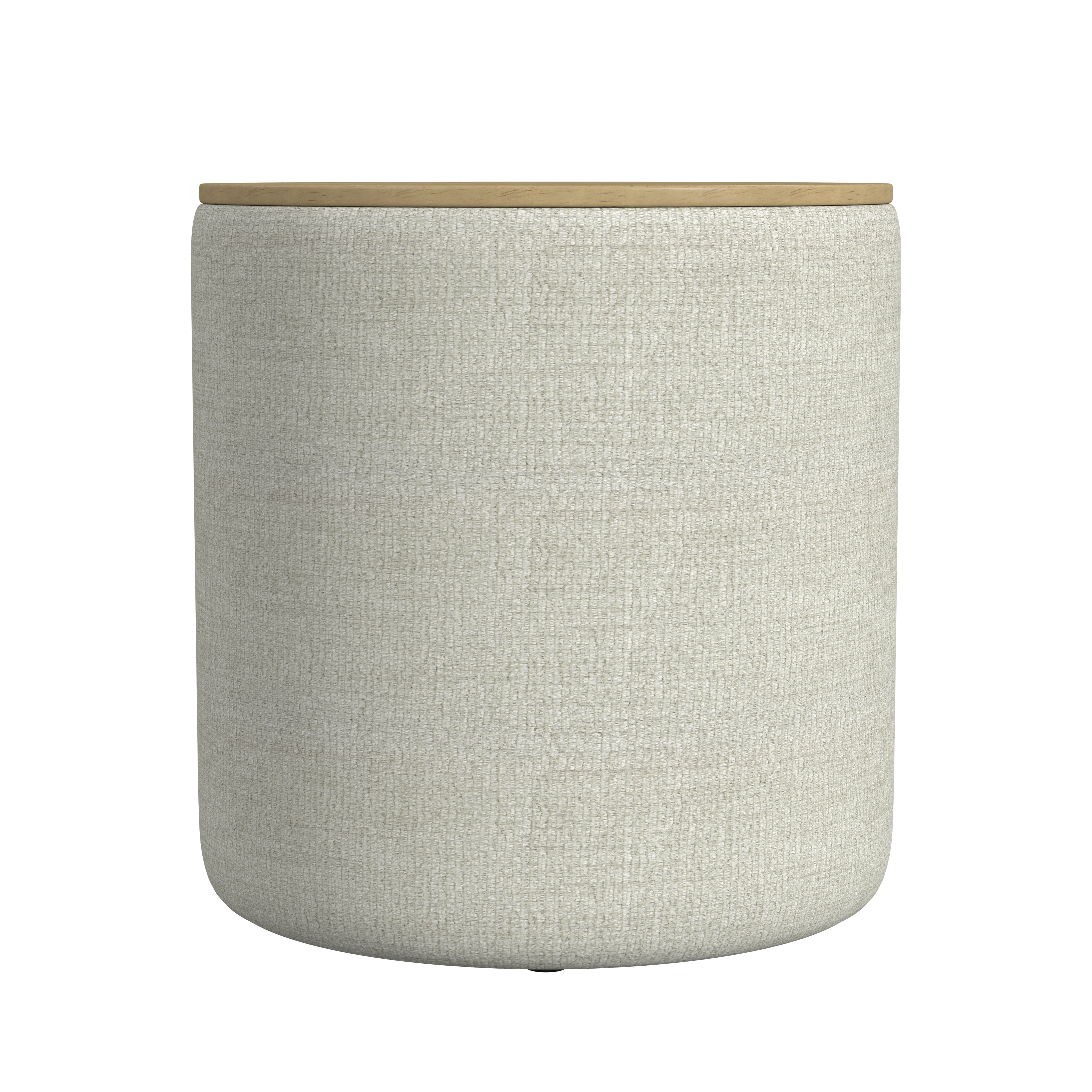 Storage Small Round Storage Ottoman with Wood Lift-Top Lid, Light Gray/Natural