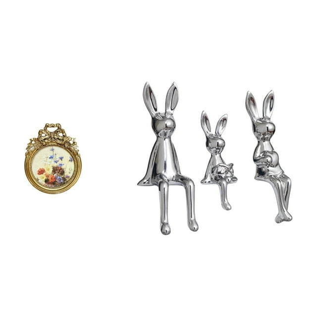 Marco De Fotos Antiguo De Conejito, Marco De Fotos Vintage Redondo Ornamentado De Estilo Europeo Para Escritorio O Pared. Ideas Para Regalos De Boda. Figuras Familiares, Estatuas, Centro De