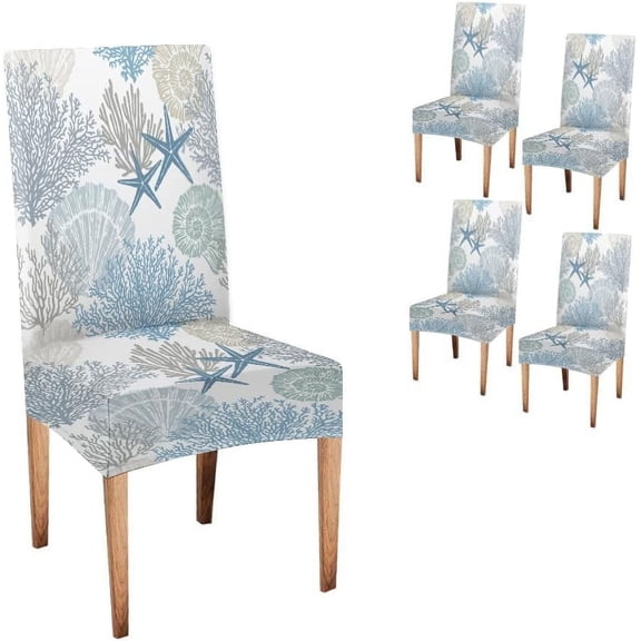 Elastic Chair Cover Set of 4 Chair Covers for Dining Chairs Beach Coastal Star Background Slipcover Chairs Covers for Kitchen Living Room Restaurant