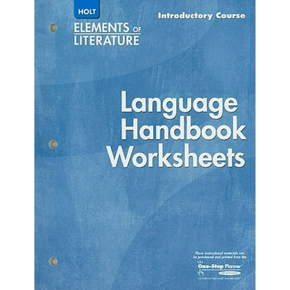 Holt Elements of Literature: Language Handbook Worksheets, Introductory Course