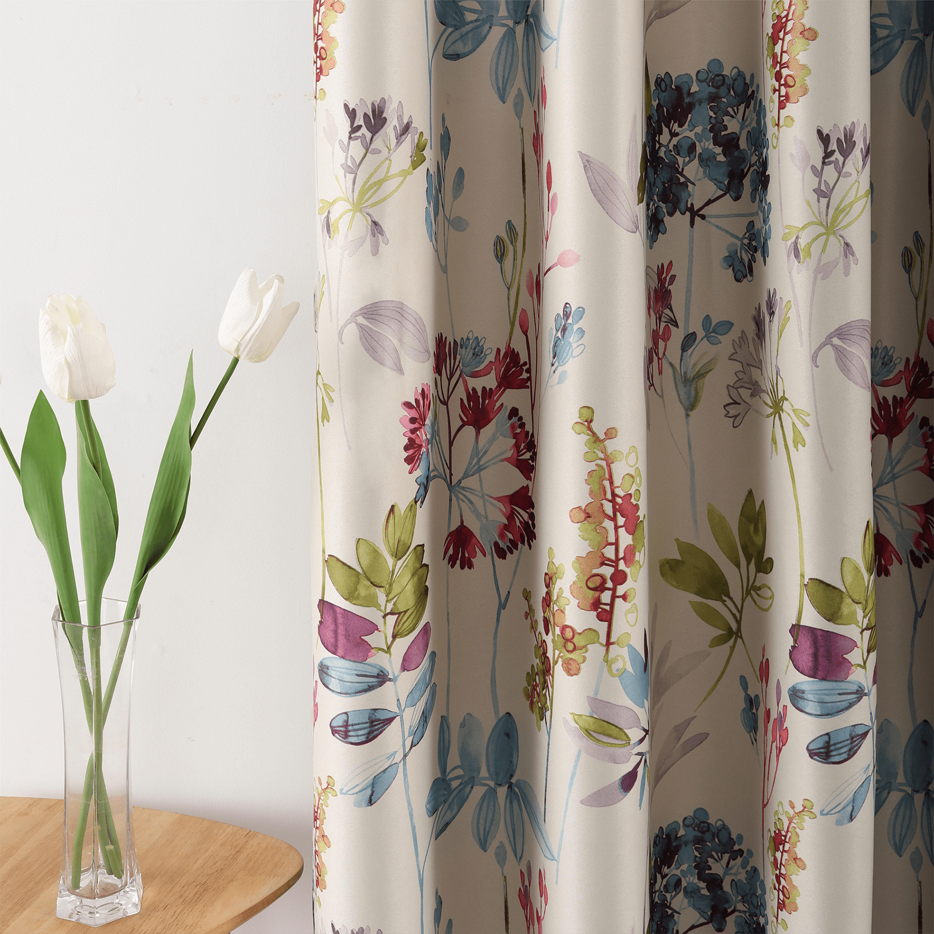 VOGOL Country Floral Grommet Light Filtering Curtains, 52 x 63 in (2 Panels)