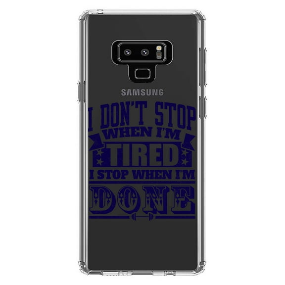 DistinctInk Clear Shockproof Hybrid Case for Samsung Galaxy Note 9 - TPU Bumper Acrylic Back Tempered Glass Screen Protector - I Don't Stop When I'm Tired When I'm Done