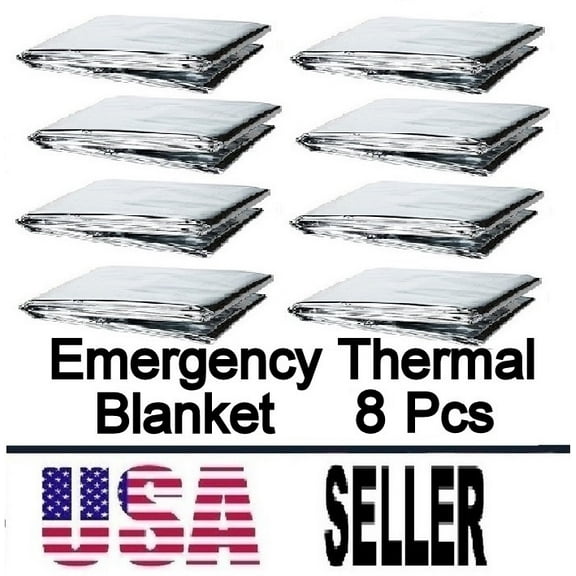 8 Packs Emergency Mylar Thermal Blanket for Survival First Aid Kits Army Outdoors Hiking Camping Bug Out Trauma Desert All Weather Condition Protection Silver