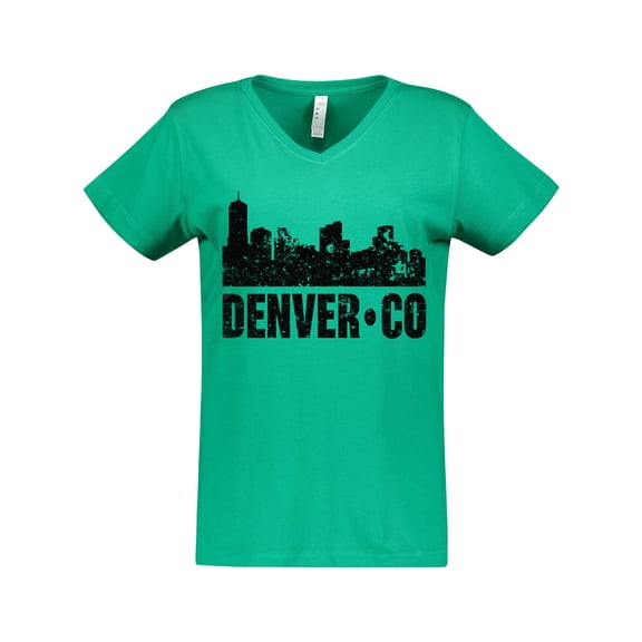 Inktastic Denver Colorado Skyline Grunge Women's V-Neck T-Shirt
