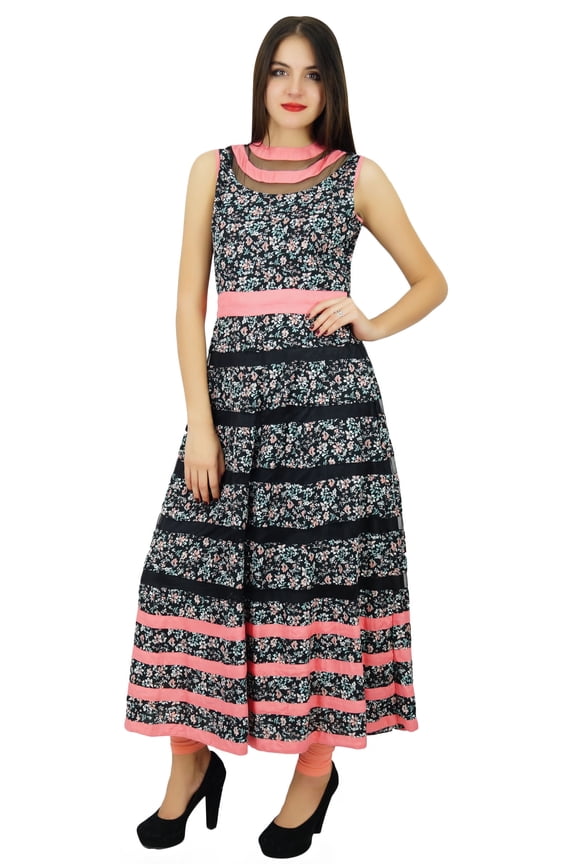 Women Designer Dress Printed Long Kurti Sleeveless Party Wear Kurta