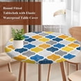 thumbnail image 5 of Yellow Blue Round Fitted Table Cover Moroccan Trellis Retro Abstract Geometric Waterproof Table Cloth with Elastic Edge Wipeable Tablecloth for Picnic Camping Party Fits 55"-60" Diameter, 5 of 8