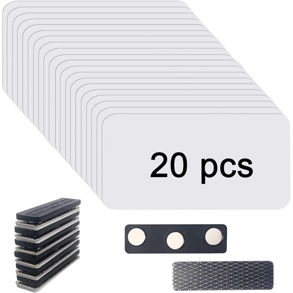 20 pcs Sublimation Name Tags Blank Name Tag Magnetic Name Tags with Magnetic Backing Locker White Round Corners, 1.5 x 3 Inch Metallic Aluminium Name Badges for Personalized Office School Supplies
