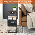 thumbnail image 2 of C Shaped End Table Set of 2 with Charging Station, Nightstand Side Table, USB Ports C Shaped Side Table, Couch Table for Living Room(Brown), 2 of 6