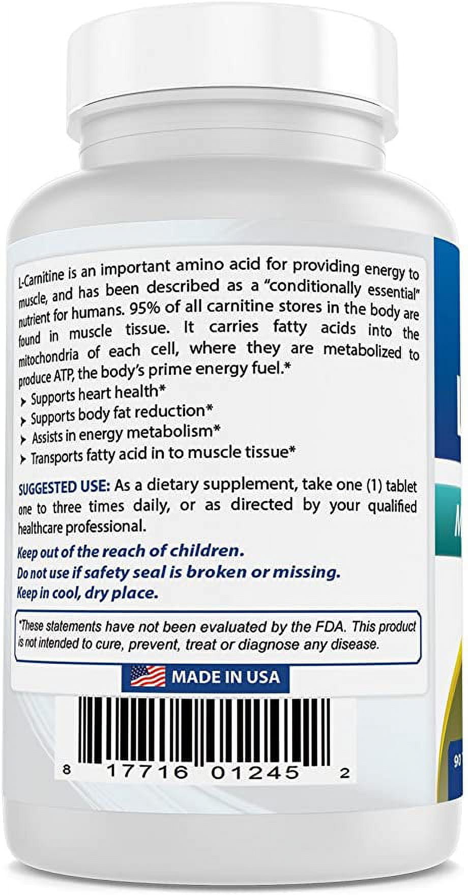 l carnitine fda approved Best Naturals L-Carnitine 500 mg Tablets, 2 Pack, 90 Tablets per Bottle,  Amino Acid Supplement