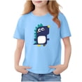 thumbnail image 2 of Avrnliq Girls Blue Cartoon Dinosaur T Shirt, 100% Cotton Relaxed Fit Crewneck Tee, Fade-Resistant Skin-Friendly Top for School & Play, Sizes 2-13 Years,Size 11-12 T, 2 of 6