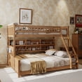 thumbnail image 3 of Leumius Twin XL over Queen Bunk Bed with Integrated Shelving, Color-Changing Lights and Pegboard for Boys Girls Brown, 3 of 9