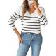 thumbnail image 3 of Suéter de Mujer de Otoño con Cuello en V, Larga, Bloques de Color, Estilo Casual y Holgado, A Rayas S, 3 of 8