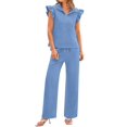 thumbnail image 1 of Set de 2 piezas BTFBM para mujer, conjunto lounge de verano con volantes y mangas casquillo, 1 of 9