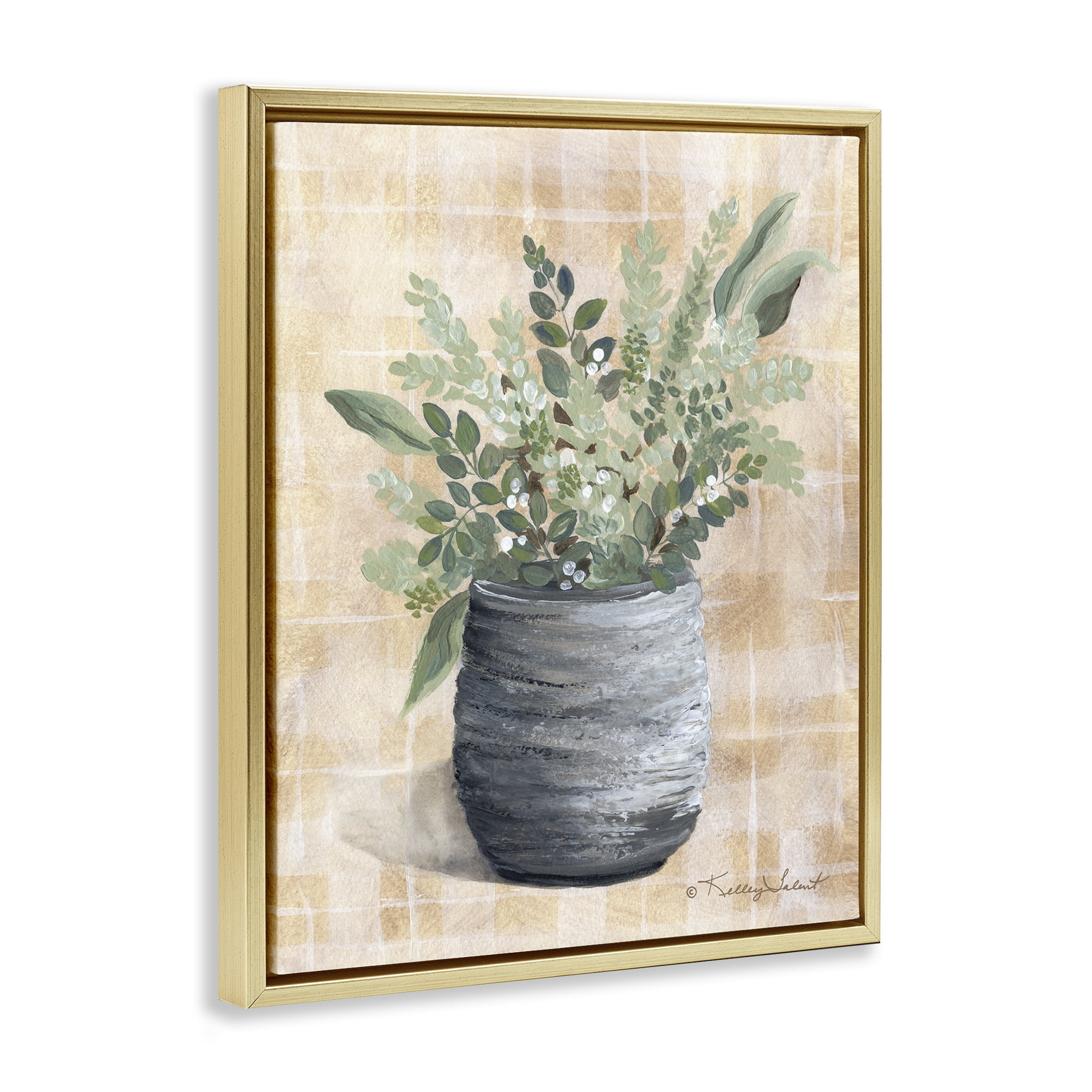 Stupell Industries Botanical Herbs Pottery Botanical & Floral Painting Gold Floater Framed Art Print Wall Art, 25 x 31