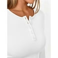 thumbnail image 6 of Women's Long Sleeve Shirts Henley Casual Fall Outfits Fitted Tops Ribbed Fashion Basic Tees White XXL, 6 of 8