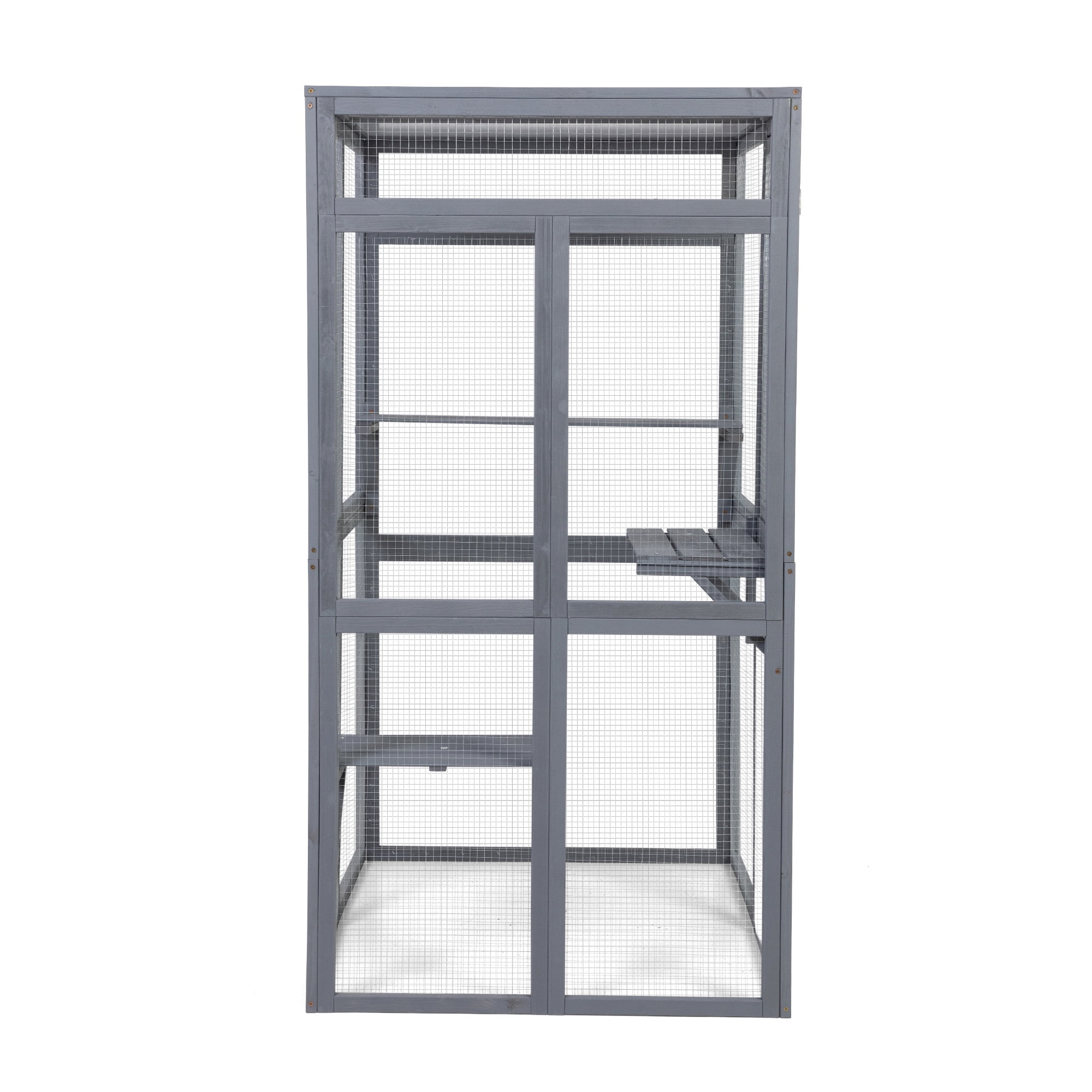 Pefilos 64" Cat House Outdoor Catio Cat Enclosures Wooden Kitty House with Platforms, Waterproof Roof, Hammock, Gray Pefilos 64" Cat House Outdoor Catio Cat Enclosures Wooden Kitty House with Platforms, Waterproof Roof, Hammock, Gray