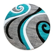 Masada Rugs High Quality Hand Carved Area Rug Modern Contemporary Turquoise White Grey Black (5 Feet 3 Inch X 5 Feet 3 Inch) Round