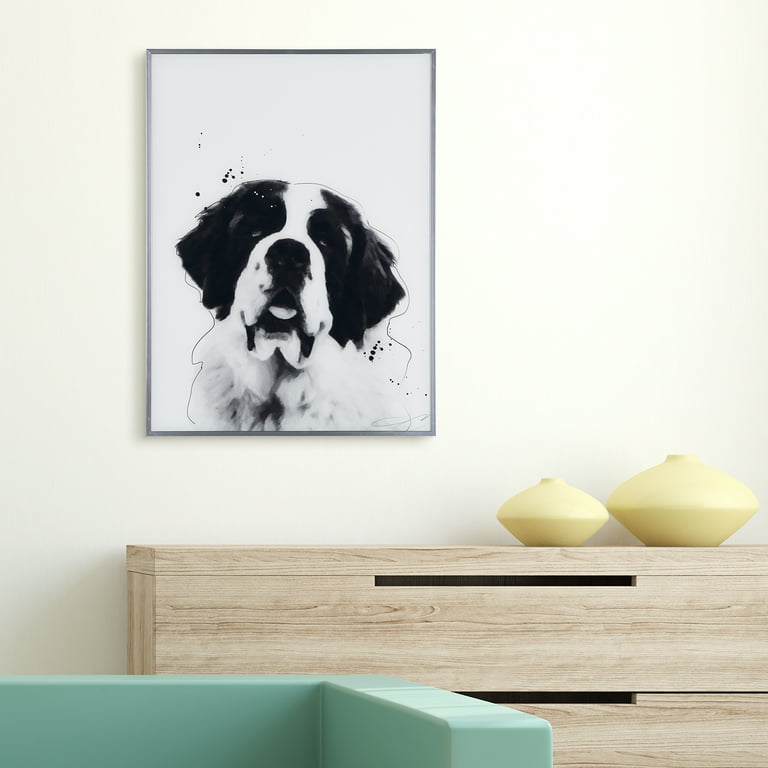 Empire Art Direct Saint Bernard Black and White Pet Paintings on Reverse  Printed Glass Framed Dog Wall Art, 24 x 18 x 1, Ready to Hang 