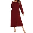 thumbnail image 3 of Jinda Women's Cotton Robe House Coat Hoodie Zip Up Duster Housedress Long Sleeve Nightgown Hooded Zipper Warm Winter Spring Housecoat Sleeping Burgundy Small, 3 of 4
