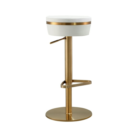 TOV Furniture Astro White and Gold Vegan Leather Adjustable Stool