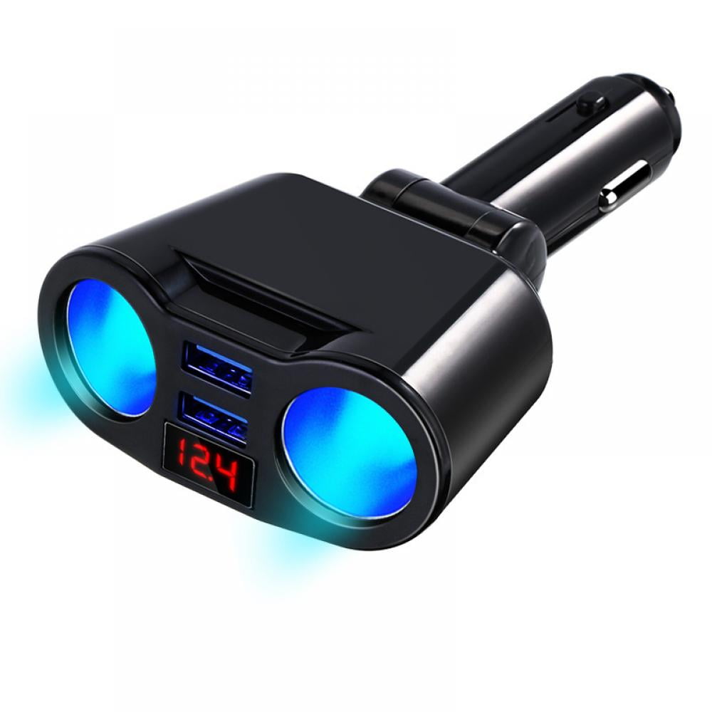 2-Socket Car Cigarette Lighter Splitter Car Charger Adapter Digital Dual USB Charger 2-Way Car Cigarette Lighter Socket Adapter Rotation Car Smart Charging Solid Adapter