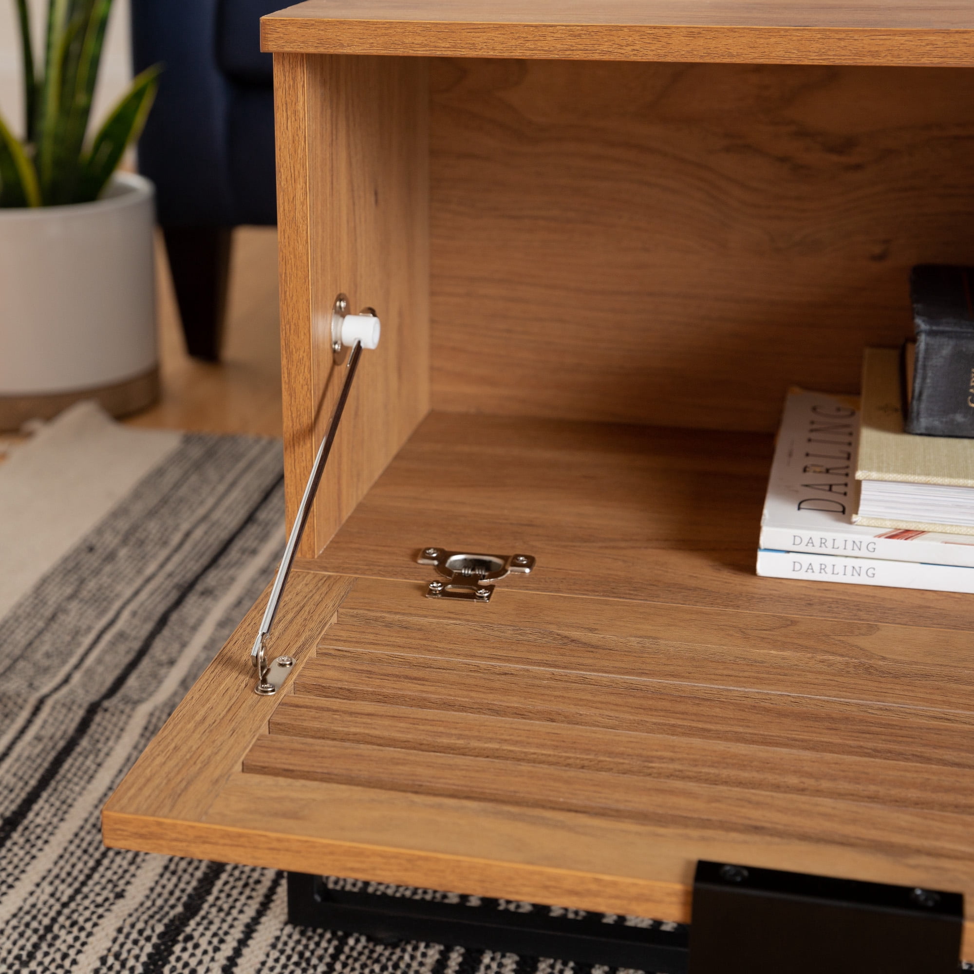 Niantic Modern Slat Door Storage Coffee Table, English Oak